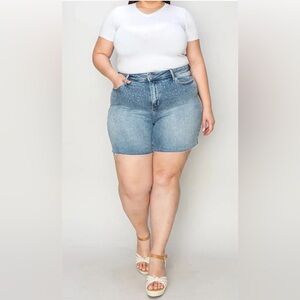 Judy Blue 3XL High-waisted Denim Cutoff Shorts Rhinestone Raw Hem NWT
